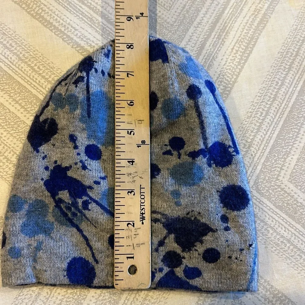 Autumn Cashmere Kids Girls Grey with Blue Splatter Beanie Hat